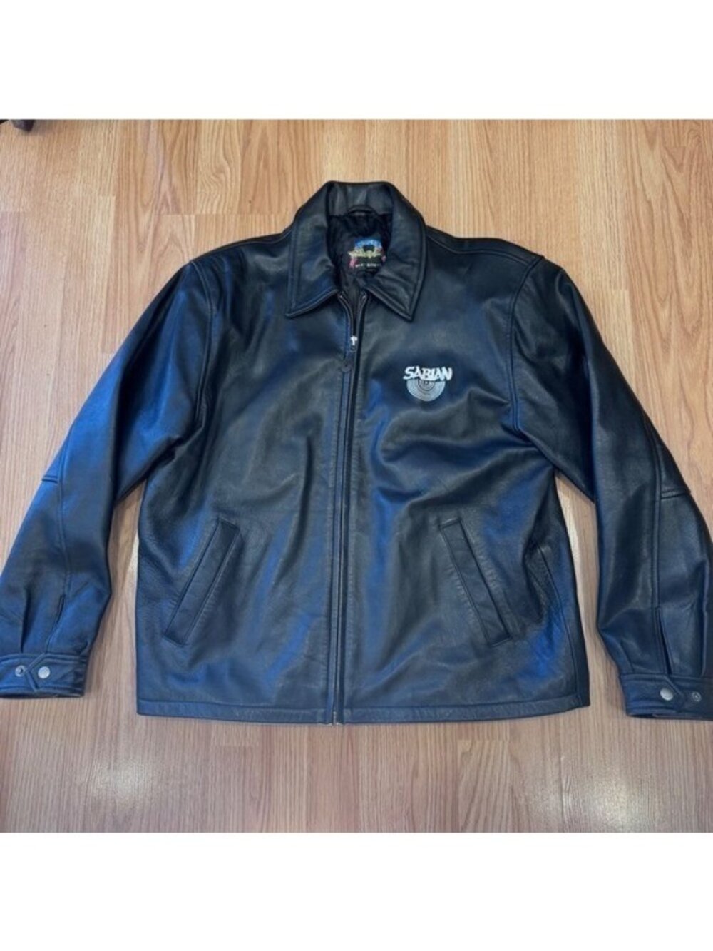Cooper Mens Black Goatskin Leather Sabian Cymbals Zip Jacket USA Made XL